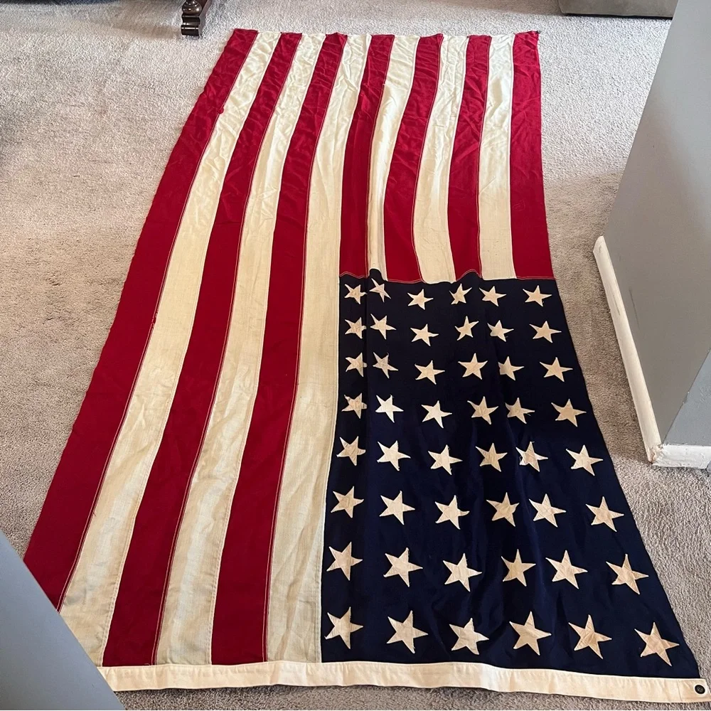 VTG XL 48 Stars American Flag Hand Stitched Stars Cotton 113.5x53.5” - Picture 15 of 16